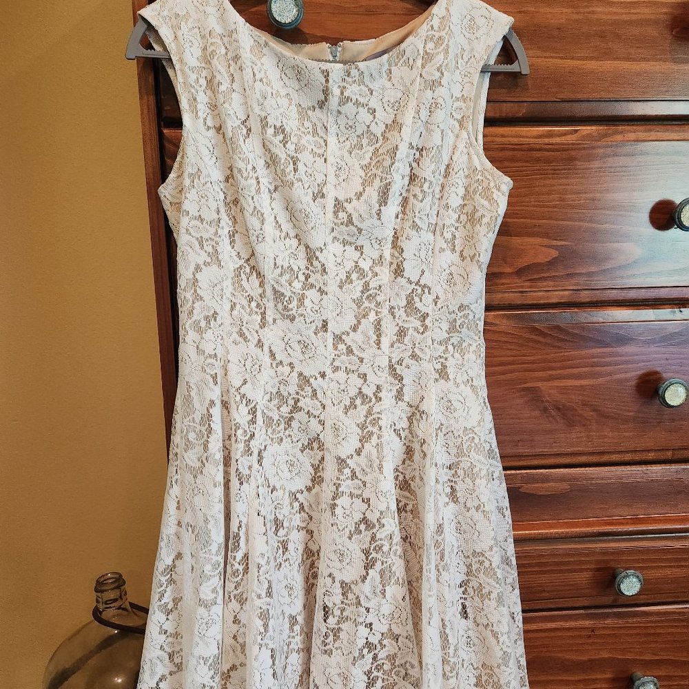 Danny and Nicole Cream Lace Overlay Sleeveless Dress